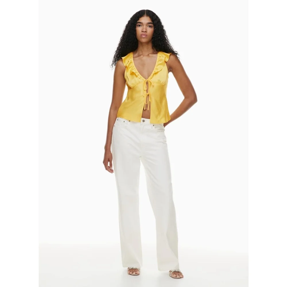 Aritzia Wilfred Tonka Satin Blouse Women's Size Large Sunflower Yellow - Picture 4 of 9